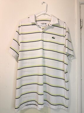 Lacoste Sport Ultra-Dry Striped Polo Shirt - White/Navy/Lime Size XXL